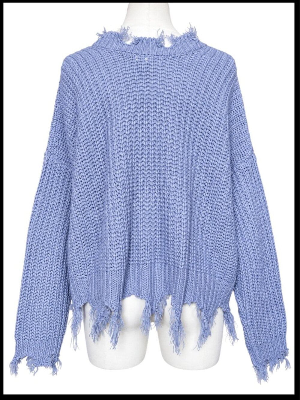 Miracle Periwinkle Blue Purple Distressed Fringe V Neck Sweater S/M - Picture 6 of 8